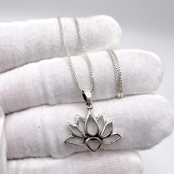 .925 Sterling Silver Lotus Flower Necklace - Picture 8 of 14